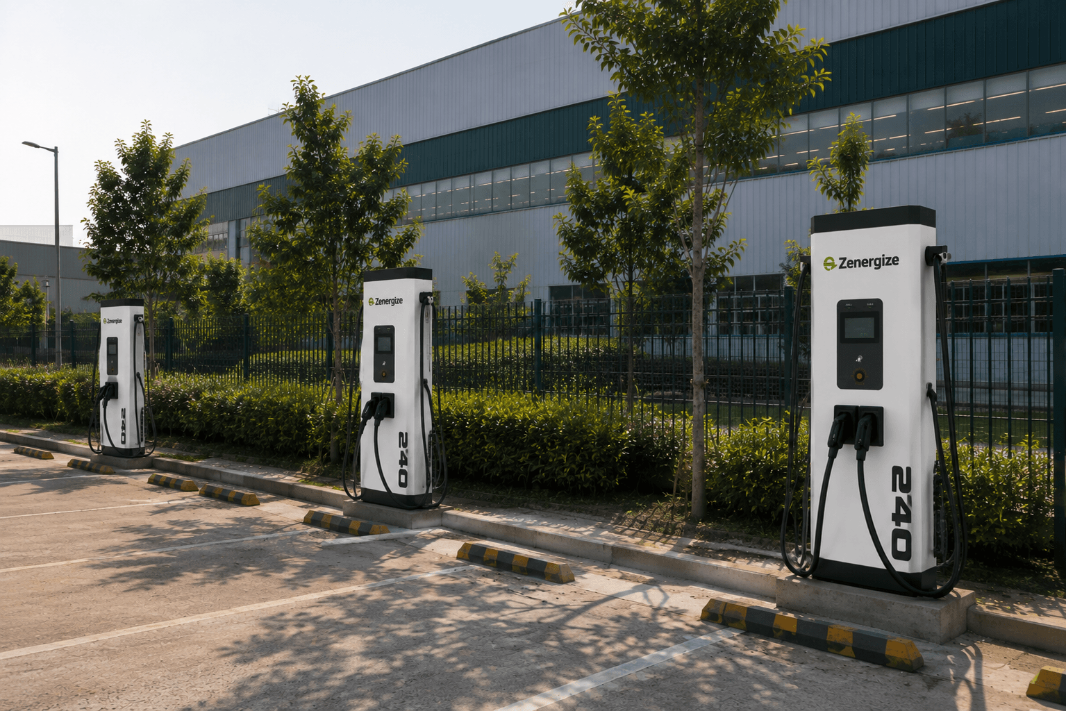 Zenergize DC fast chargers installed in a parking lot