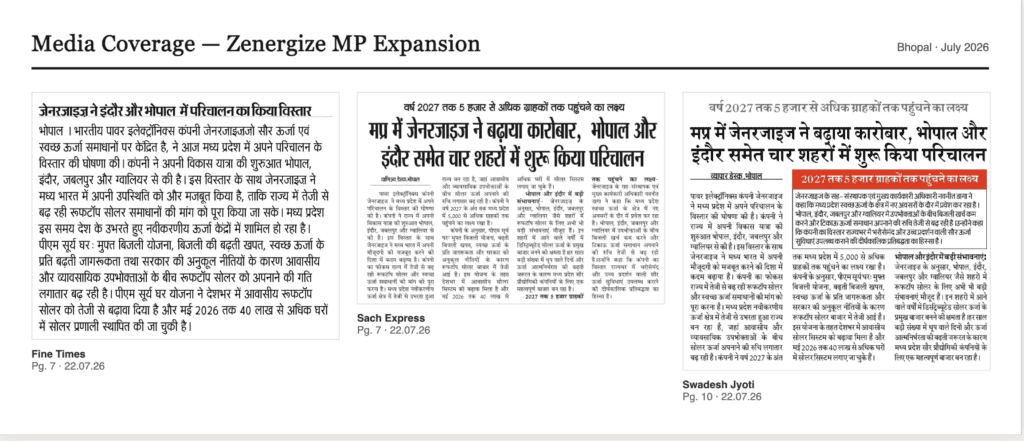 Madhya Pradesh Rooftop Solar: Zenergize Expands to Bhopal and Indore in 2026